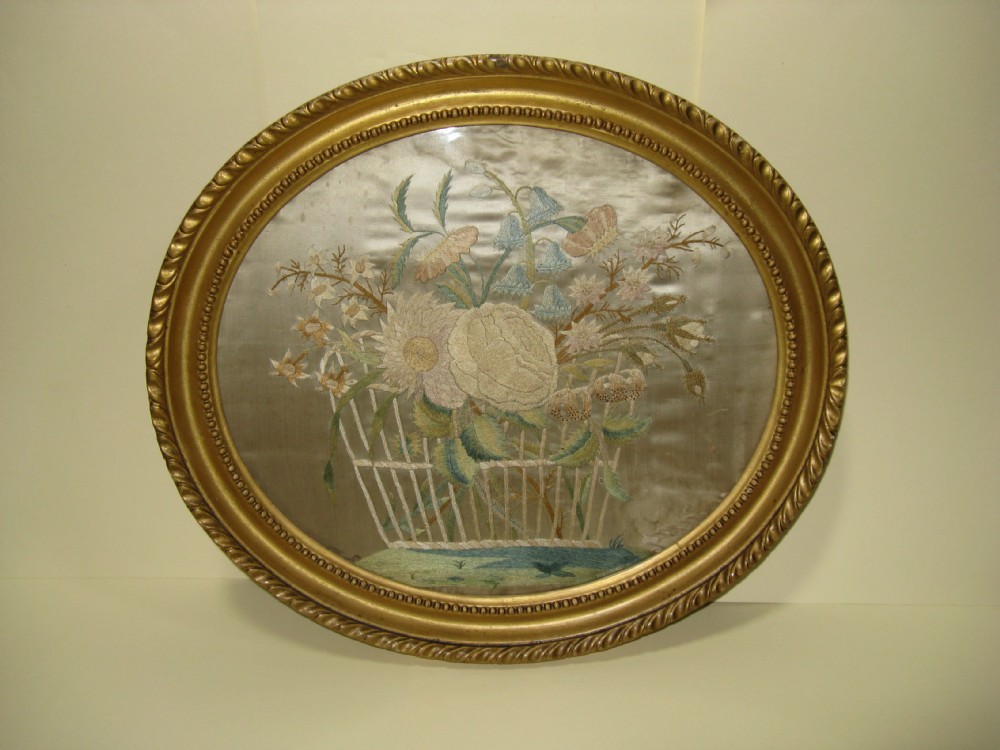 19th CENTURY GILT FRAMED SILK EMBROIDERED PICTURE