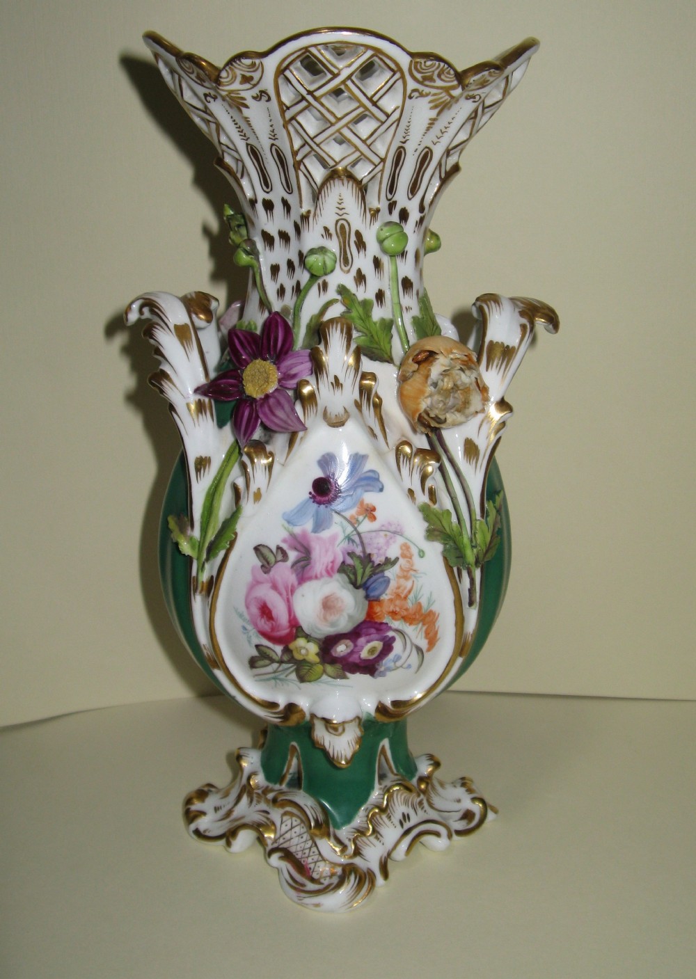 ENGLISH PORCELAIN FLOWER ENCRUSTED VASE circa 1860
