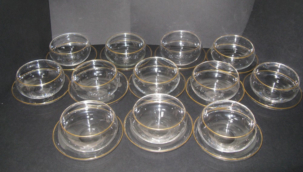 SET OF TWELVE VICTORIAN GLASS FINGER BOWLS AND STANDS c1880