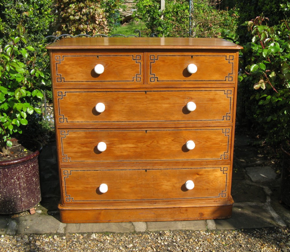 VICTORIAN DECORATED PINE CHEST OF DRAWERS c1870