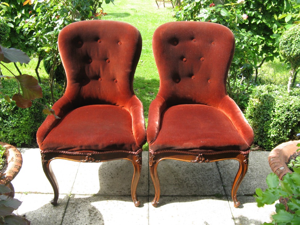 PAIR OF VICTORIAN MAHOGANY SLIPPER CHAIRS c1860