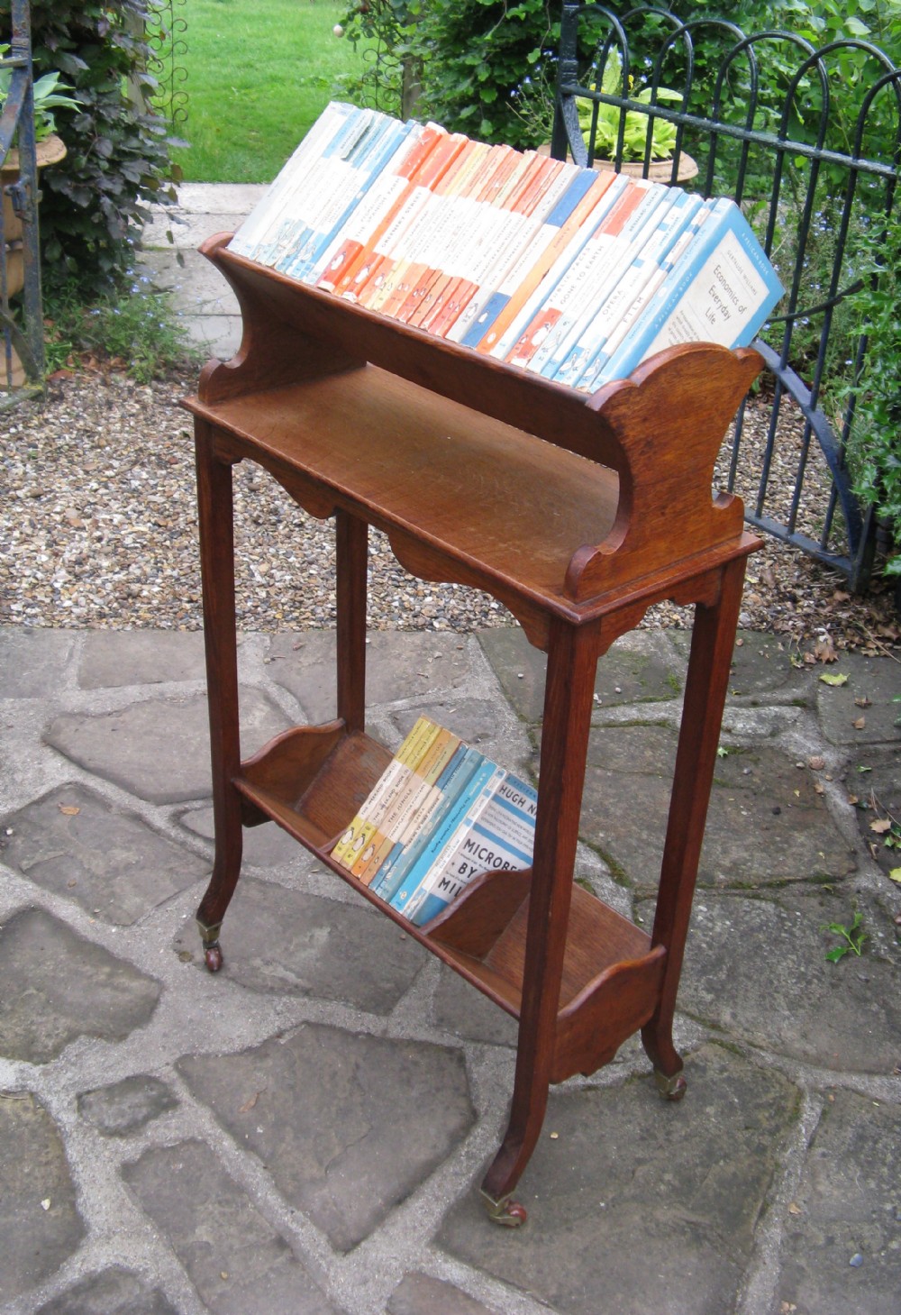 EDWARDIAN OAK BOOK TROUGH or RACK by J.C. VICKERY of REGENT STREET c1900