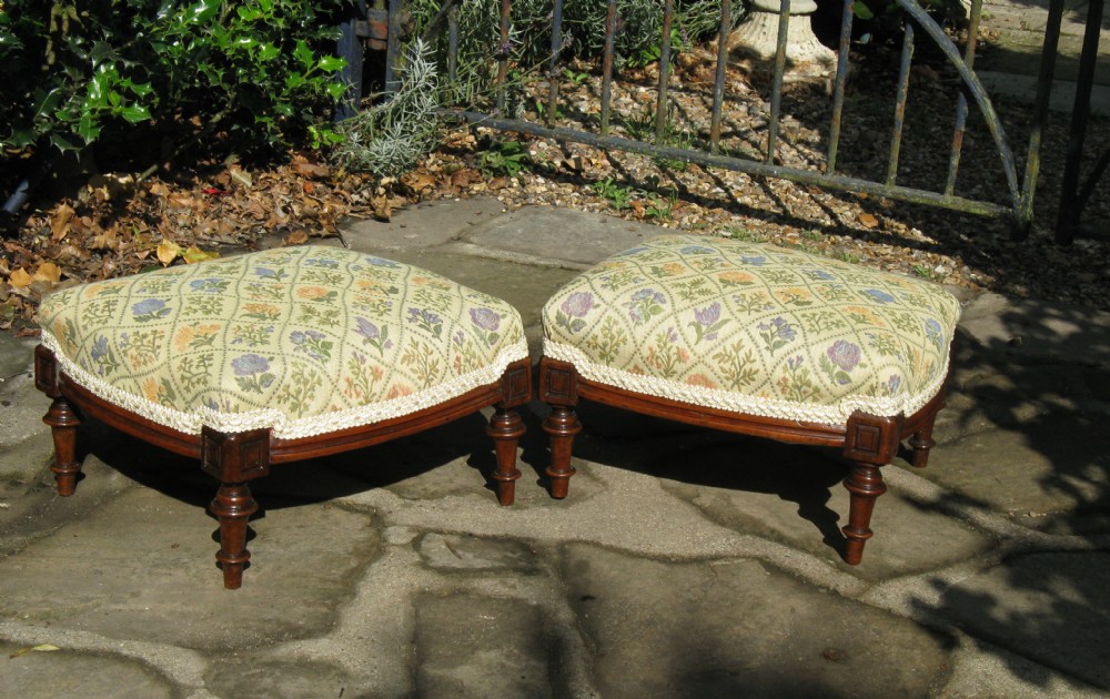 PAIR OF VICTORIAN WALNUT FOOTSTOOLS c1880