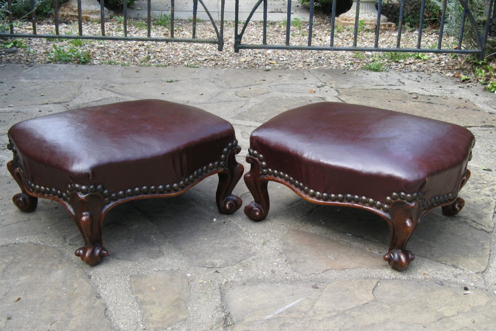 PAIR OF VICTORIAN WALNUT CABRIOLE LEG FOOT STOOLS c1860