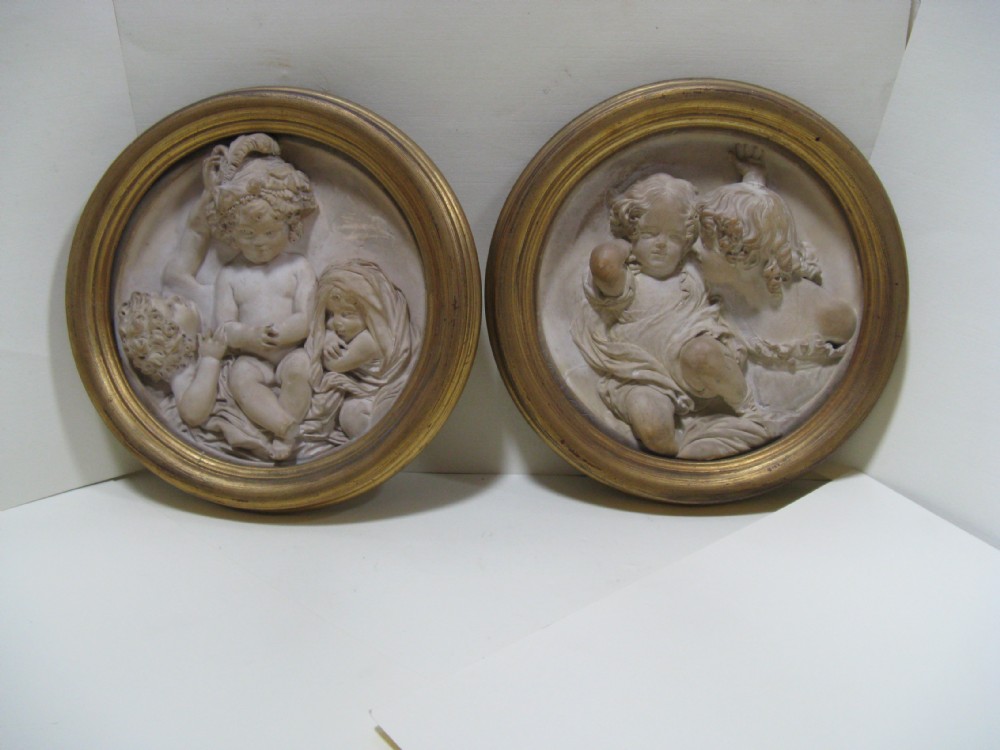 PAIR OF GENUINE VICTORIAN EDWARD W. WYON PLASTER PLAQUES c1840