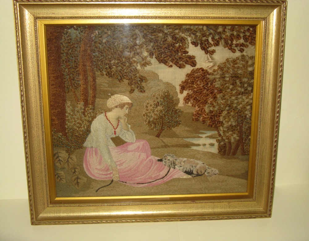 EARLY 19th CENTURY SILK AND WOOL NEEDLEWORK PICTURE c1830