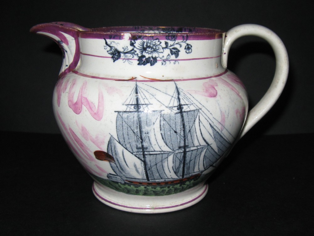 SUNDERLAND LUSTRE SAILING JUG c1850