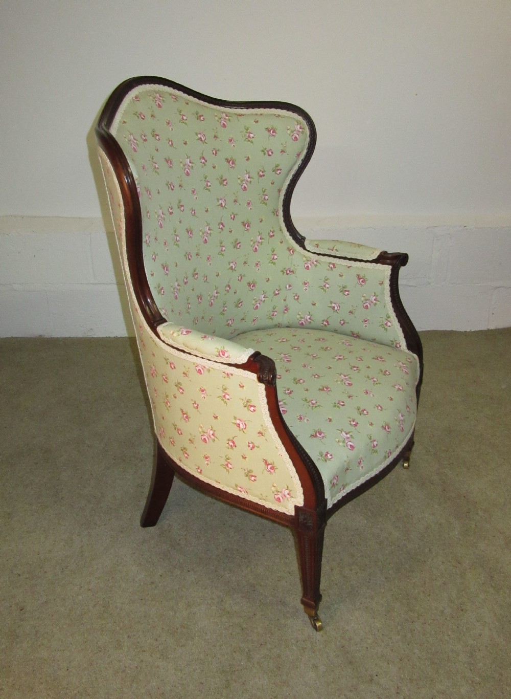 EDWARDIAN CARVED MAHOGANY WING CHAIR circa 1910