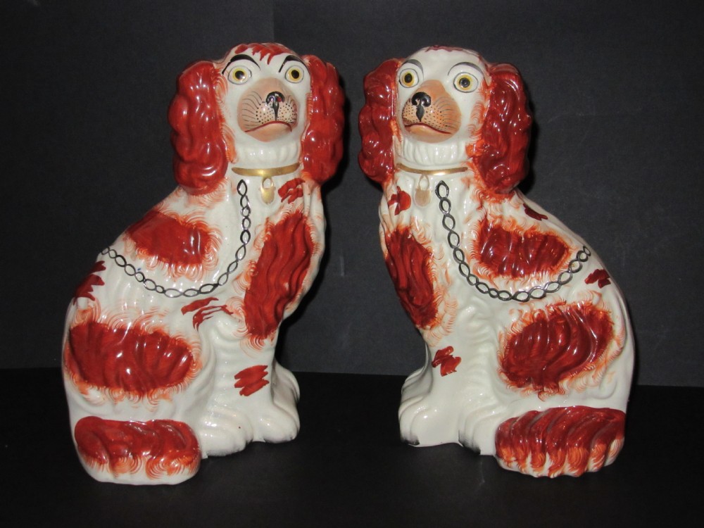 Pair of Staffordshire Red & White Dogs Size 2 c1860