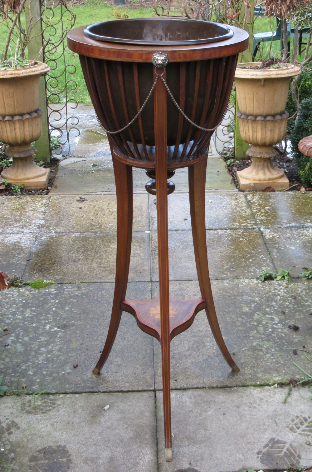 EDWARDIAN INLAID MAHOGANY JARDINIERE or PLANT STAND  
