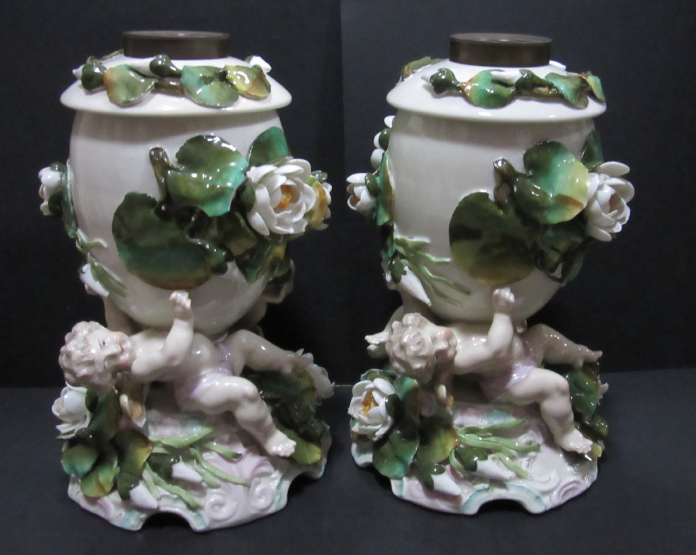 PAIR OF GERMAN PORCELAIN LAMPS circa 1800
