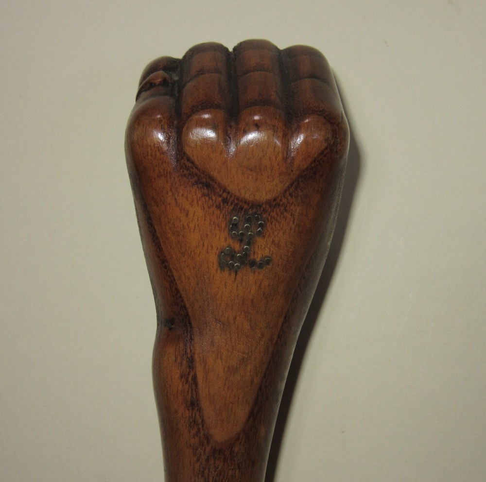 ANTIQUE FOLK ART CLASPED HAND WALKING STICK c1900