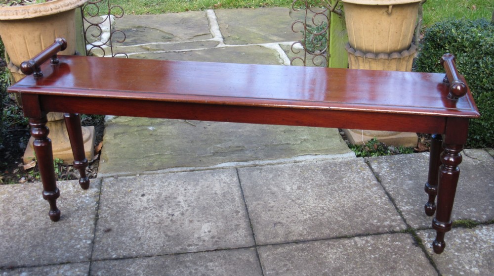 VICTORIAN MAHOGANY WINDOW SEAT HALL BENCH circa 1850