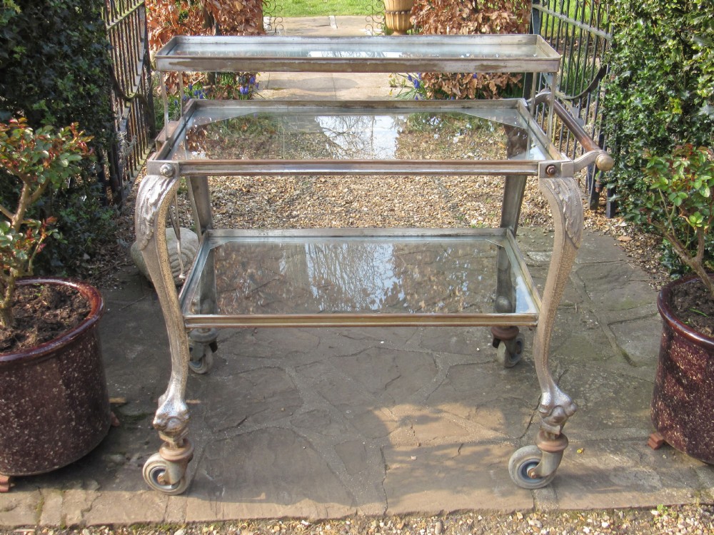 SPLENDID THREE TIER CAST METAL DESSERT CART c1920