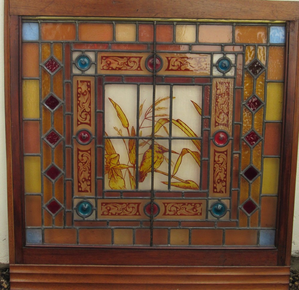 VICTORIAN STAINED GLASS KINGFISHER PANEL circa 1880