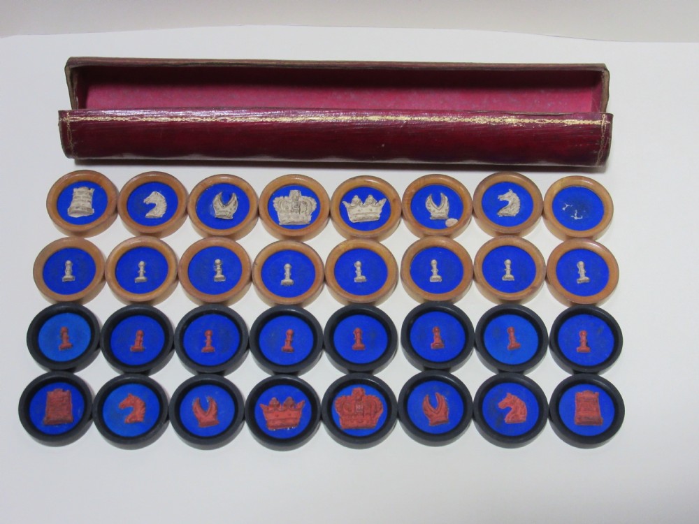 JAQUES BACKGAMMON, CHESS & DRAUGHTS TRAVELLING GAMES PIECES circa 1880