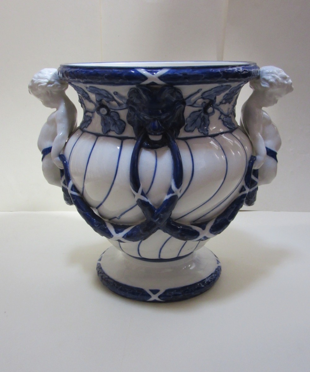 LARGE MINTON BLUE & WHITE POTTERY JARDINIERE circa 1880