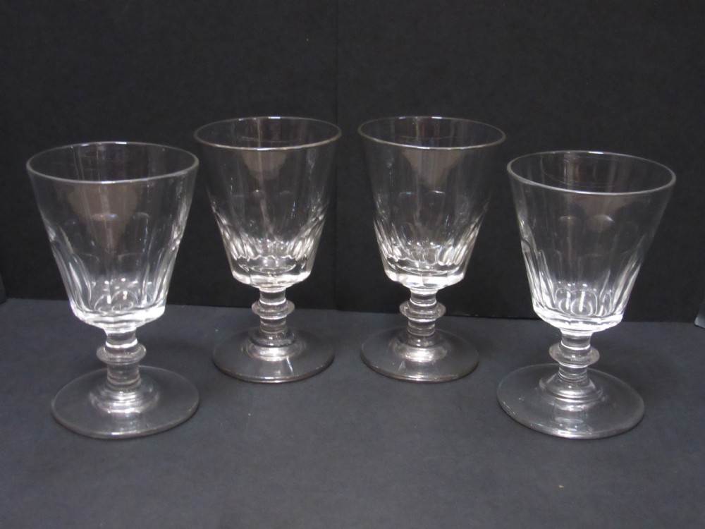 FOUR CUT GLASS RUMMERS circa 1850