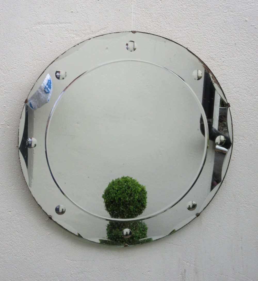 ART DECO FACET CUT CIRCULAR WALL MIRROR c1920