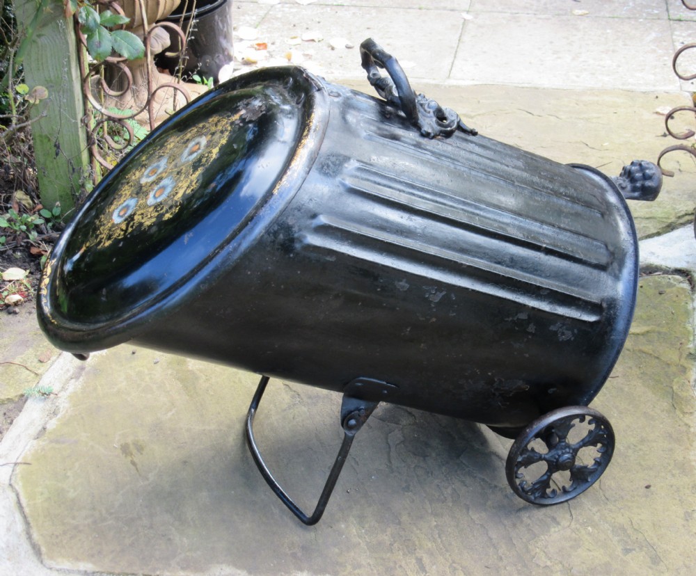 UNUSUAL TOLEWARE WHEELED COAL BIN c1850
