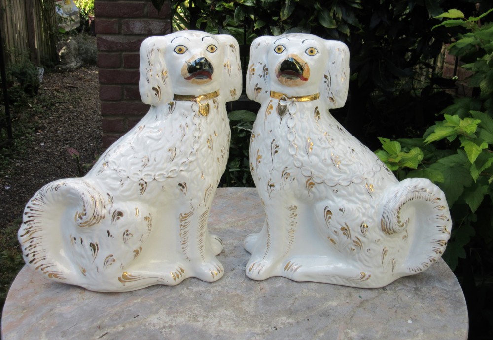 LARGE PAIR OF ANTIQUE STAFFORDSHIRE DOGS c1880