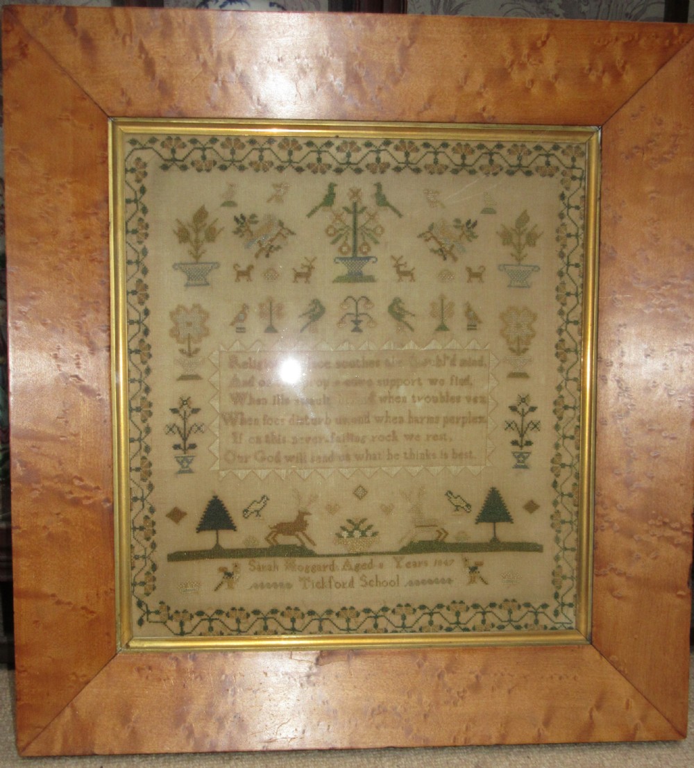 FINE ANTIQUE TICKFORD SCHOOL SAMPLER 1847