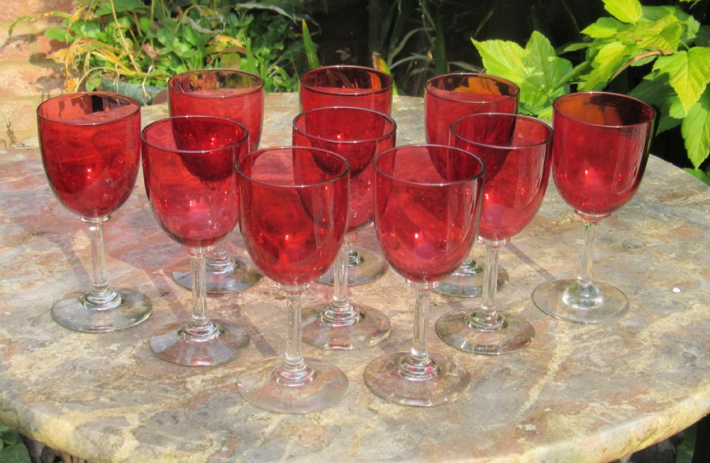 SET OF TEN VICTORIAN CRANBERRY GLASSES c1880