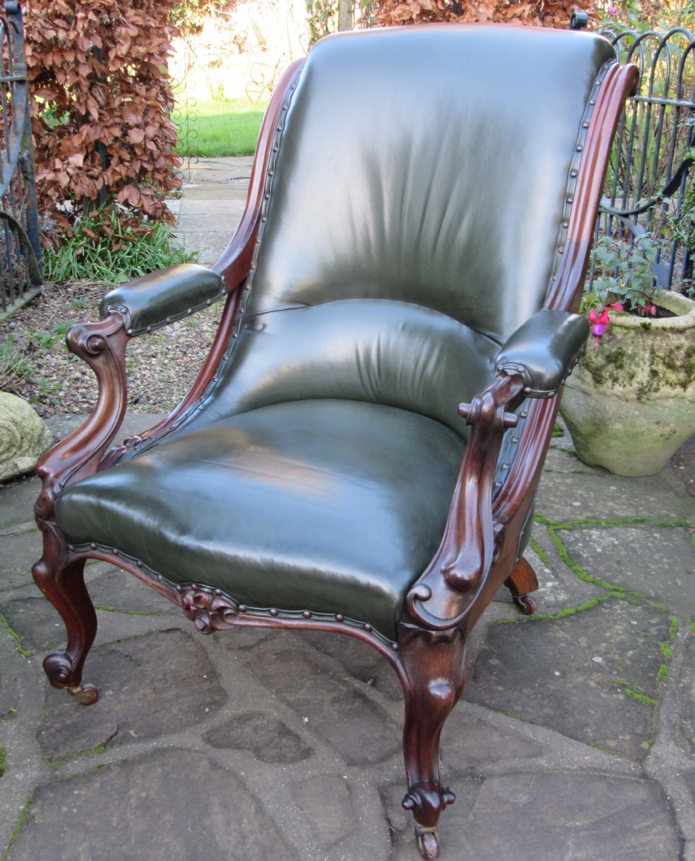 FINE MAHOGANY LEATHER ARMCHAIR c1860