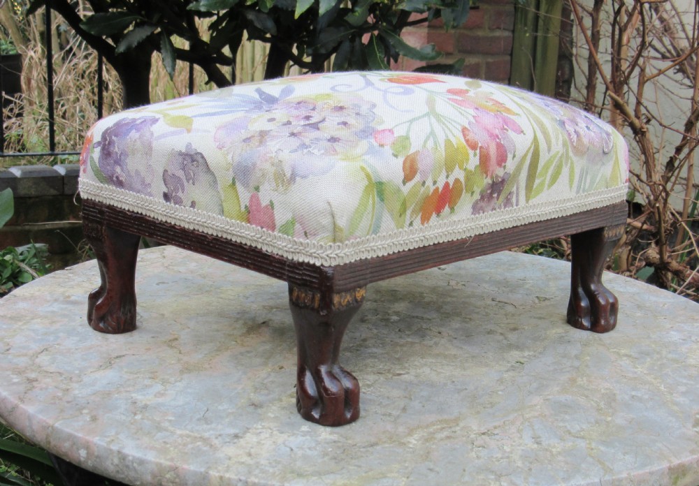 GEORGIAN MAHOGANY PAW FEET FOOT STOOL c1800