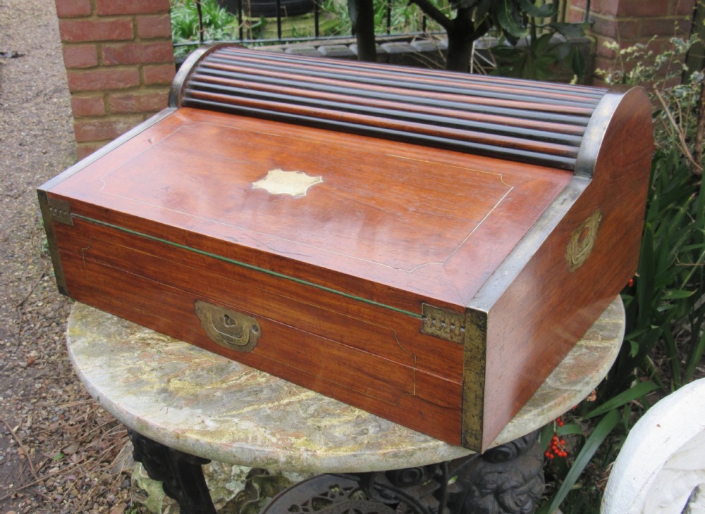 BRASS BOUND CAMPHORWOOD CAMPAIGN WRITING SLOPE c1850