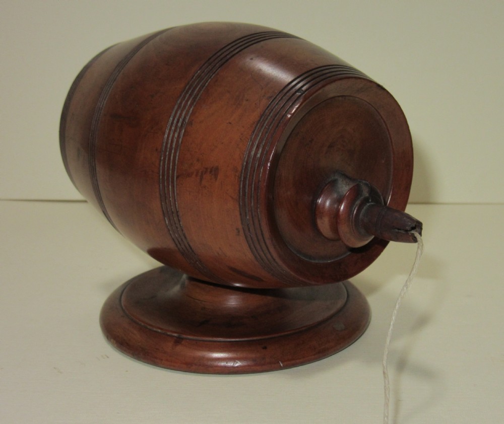 TURNED BOXWOOD BARREL STRING BOX c1860