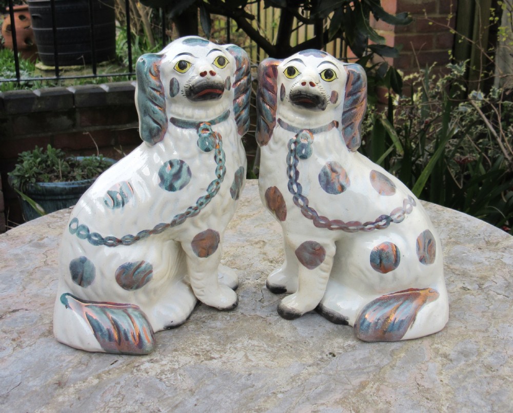 RARE PAIR OF VICTORIAN STAFFORDSHIRE LUSTRE DOGS circa 1860