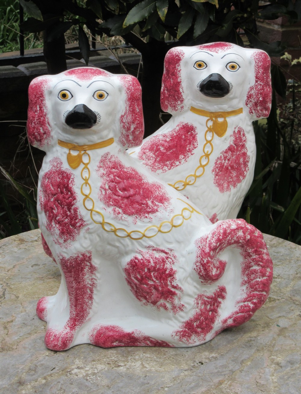 FINE PAIR OF LARGE ANTIQUE STAFFORDSHIRE DOGS 