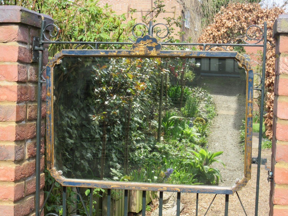 BLUE LACQUERED CHINOISERIE MIRROR c1920