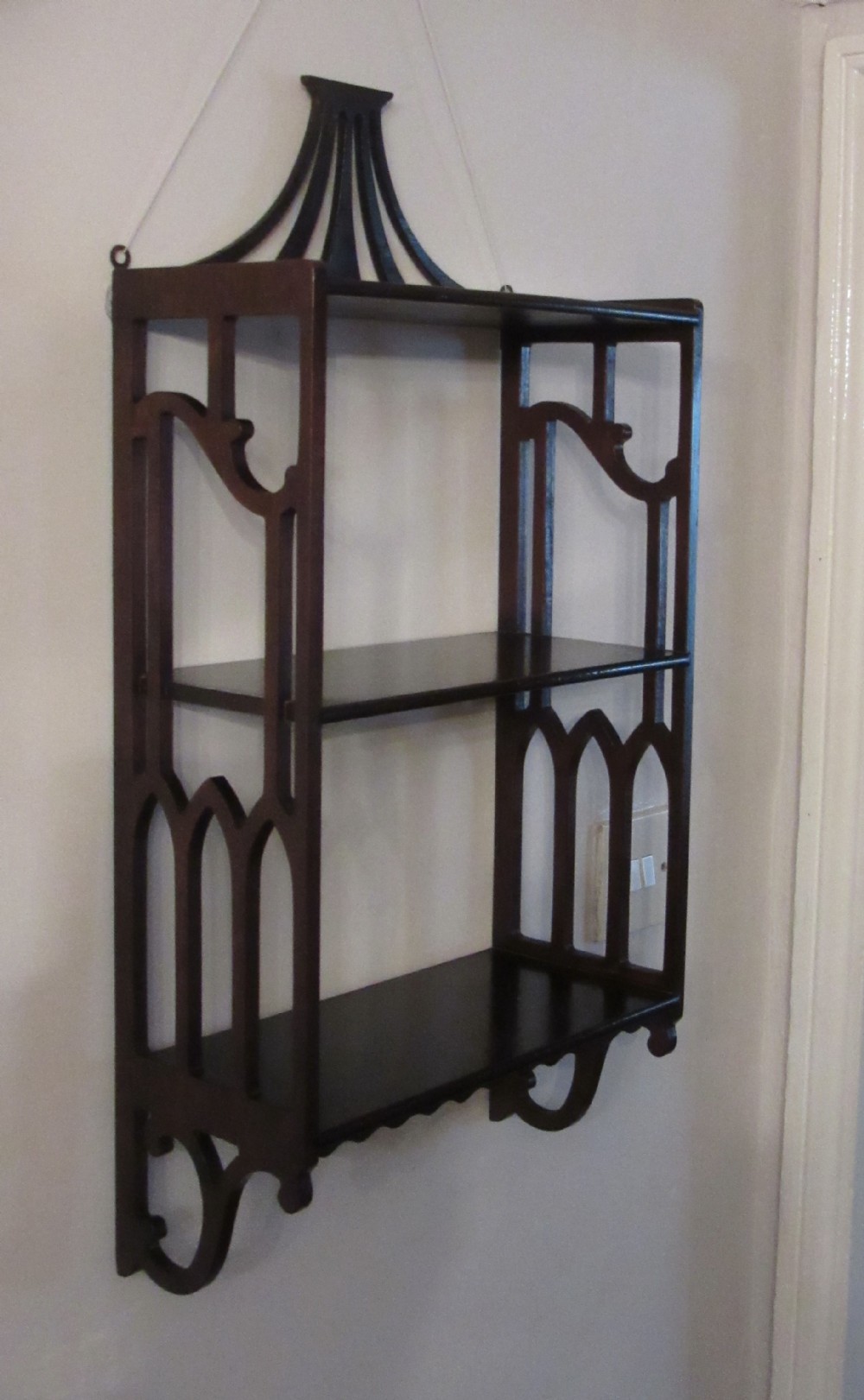 SET OF CHIPPENDALE STYLE MAHOGANY WALL SHELVES c1920