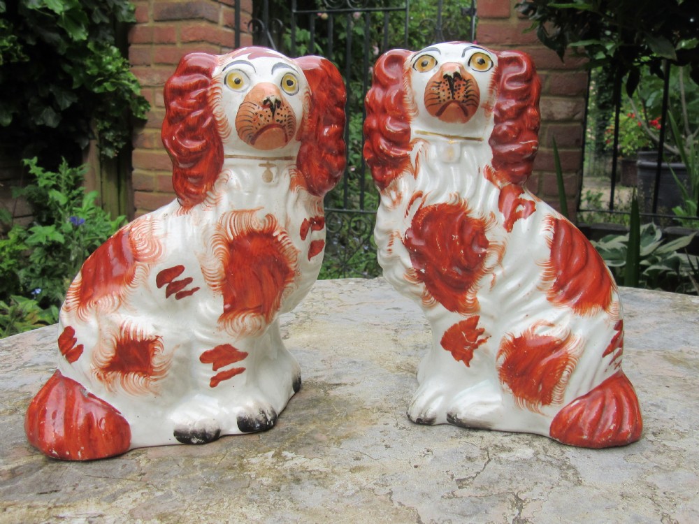 PAIR STAFFORDSHIRE RED & WHITE DOGS No 2 c1860