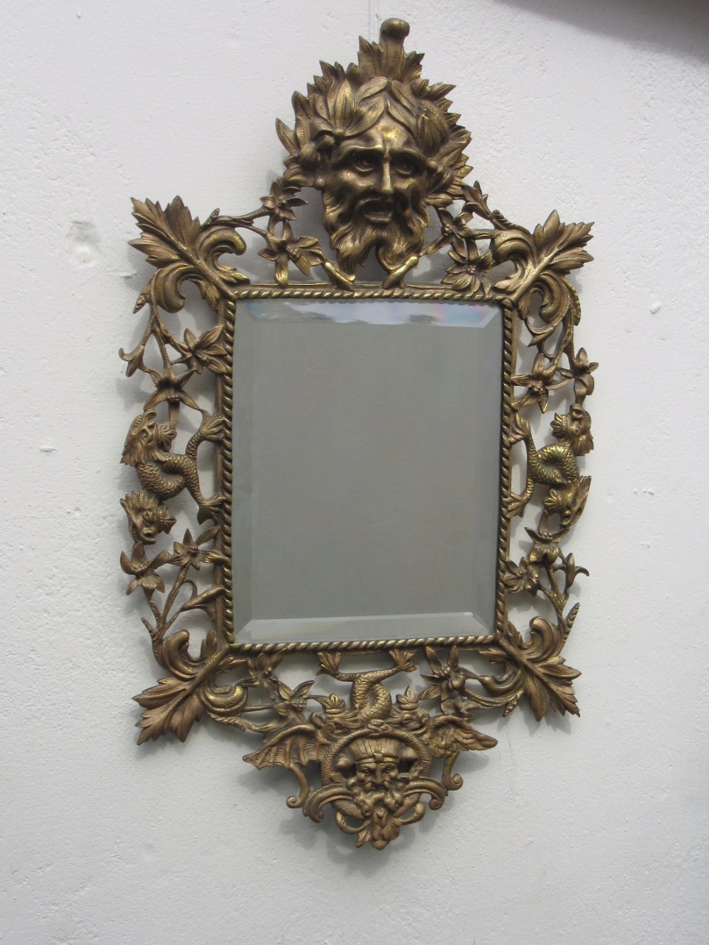 VICTORIAN ORMOLU MIRROR WITH MASKS & DOLPHINS