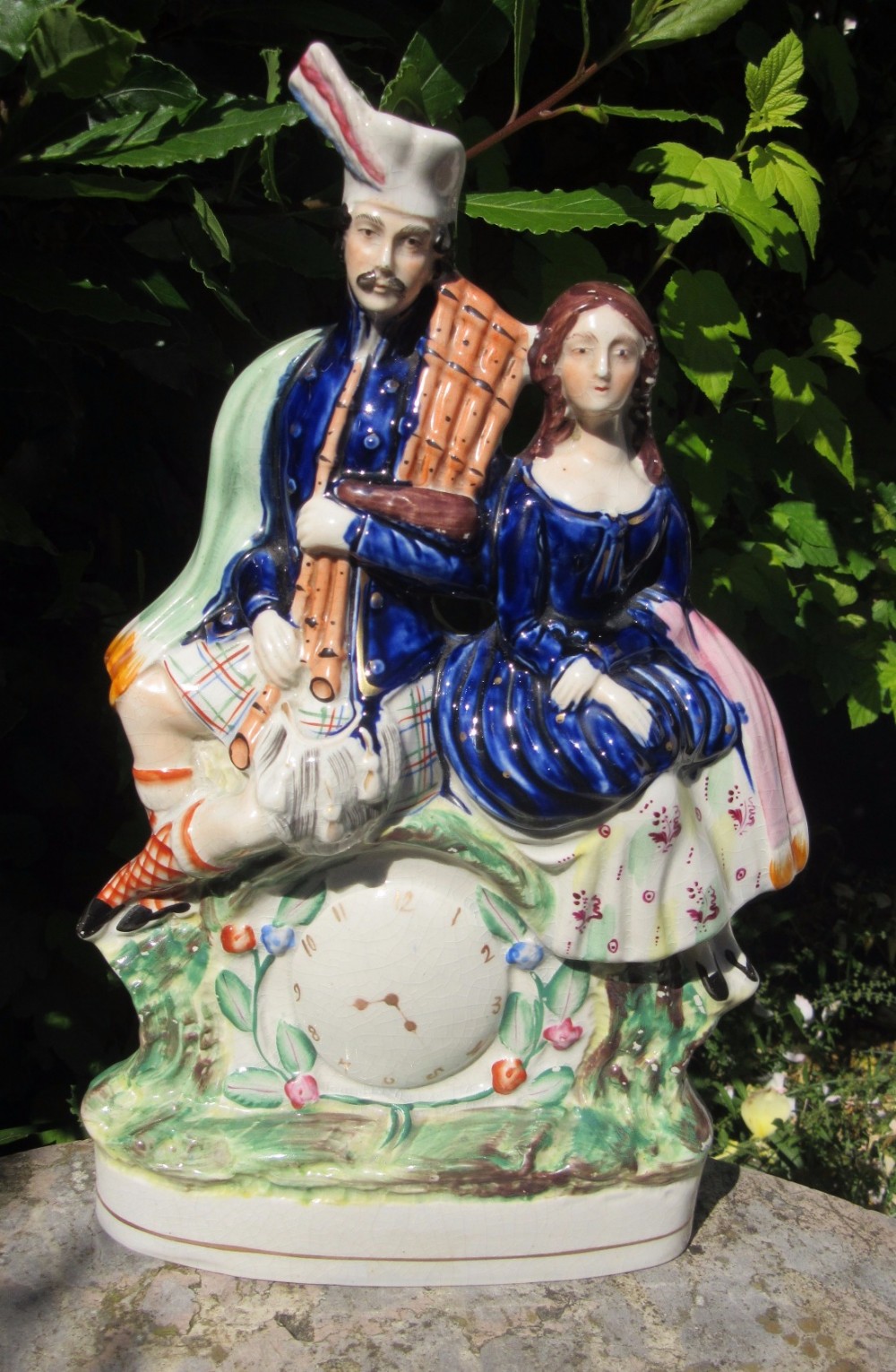 VICTORIAN STAFFORDSHIRE SCOTTISH HIGHLAND CLOCK GROUP c1860