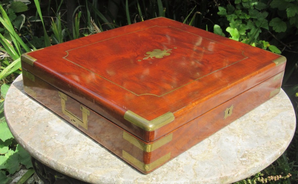 VICTORIAN BRASS BOUND MAHOGANY BOX c1860