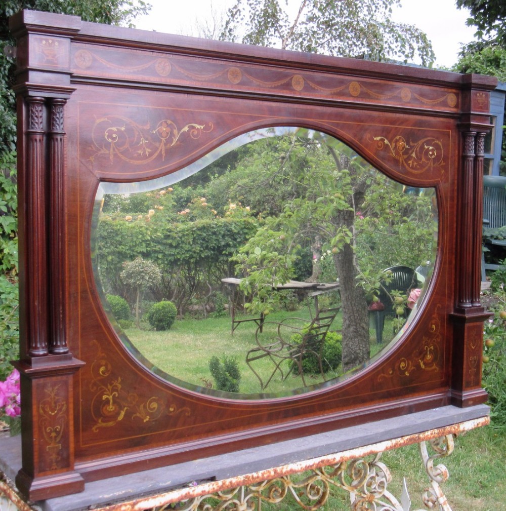 LARGE INLAID MAHOGANY MIRROR c1910