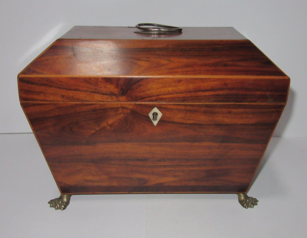 REGENCY INLAID ROSEWOOD SARCOPHAGUS TEA CADDY