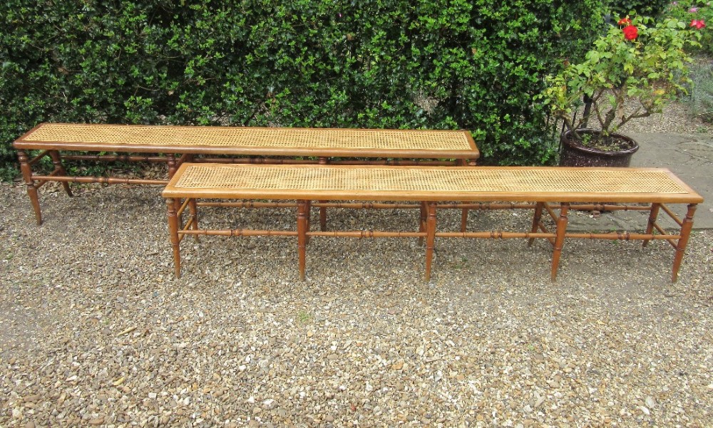 LONG MATCHED PAIR OF VICTORIAN WINDOW SEATS or HALL BENCHES