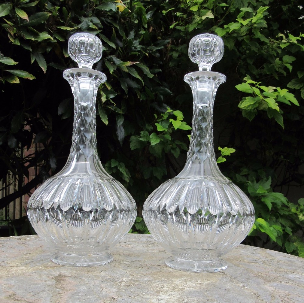 GOOD PAIR OF VICTORIAN CUT GLASS DECANTERS