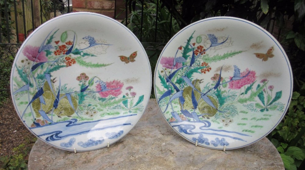 TWO CHINESE QUAIL PATTERN CHARGERS c1820