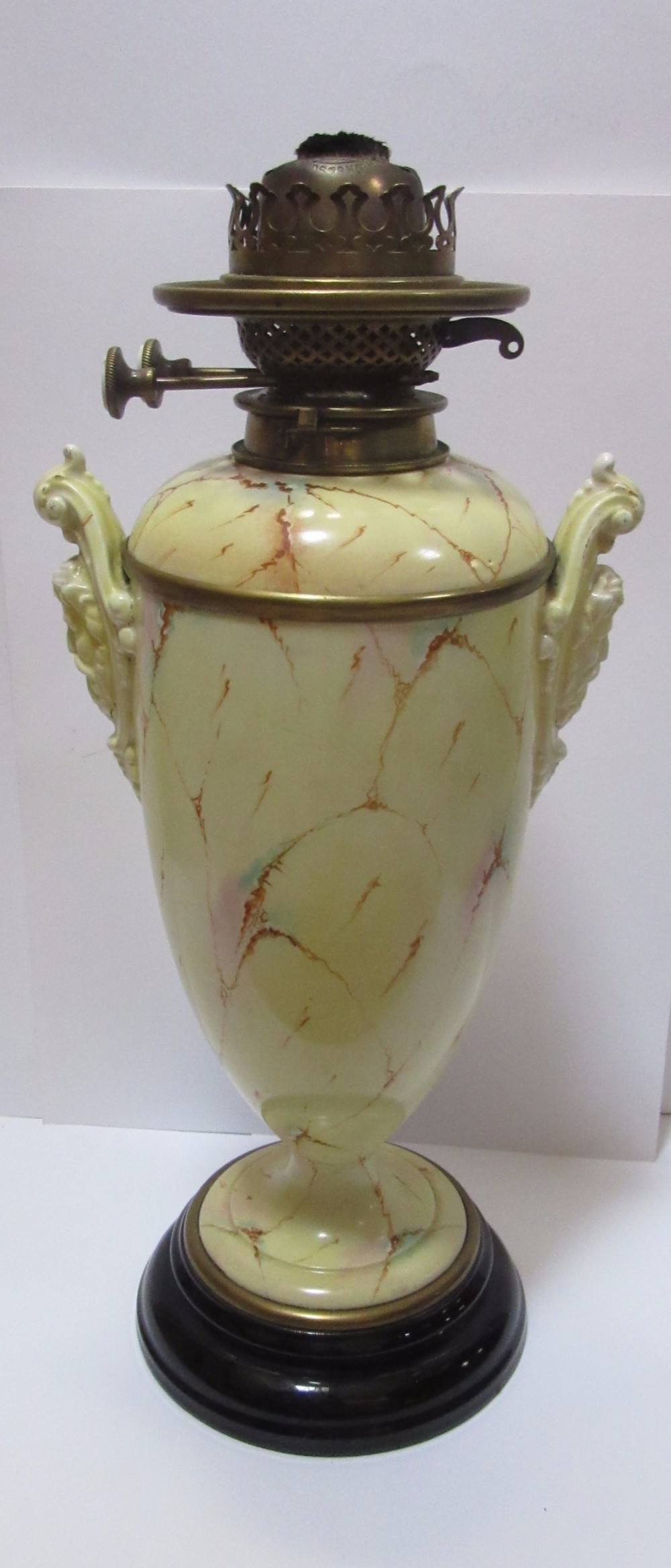 UNUSUAL FAUX MARBLE POTTERY OIL LAMP c1880