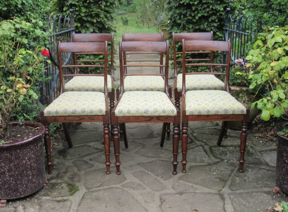 SET OF SIX REGENCY SIMULATED ROSEWOOD DINING CHAIRS