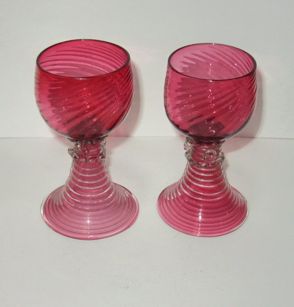 RARE PAIR OF VICTORIAN CRANBERRY WRYTHEN GLASSES