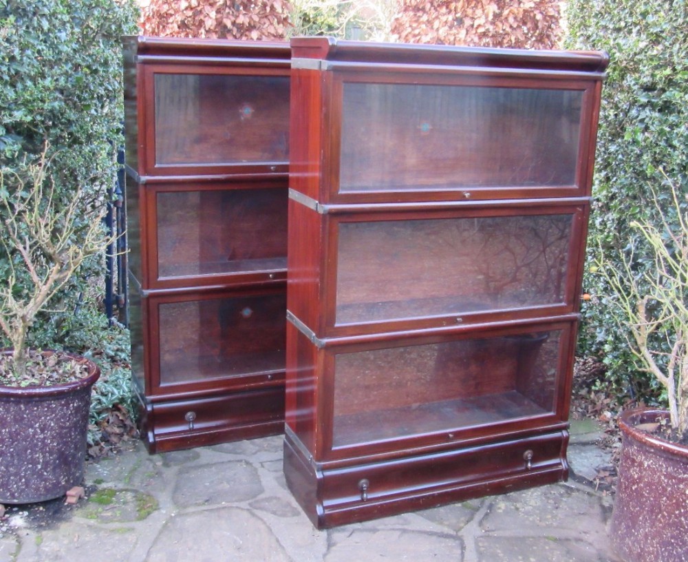 PAIR OF 3 SECTION MAHOGANY GLOBE WERNICKE BOOKCASES circa 1920
