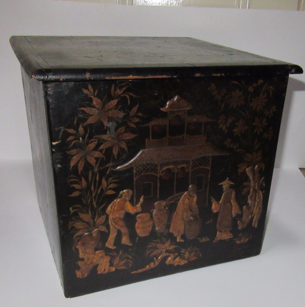 REGENCY LACQUERED TEA CANISTER BY S. CROXTON BISHOPSGATE STREET LONDON
