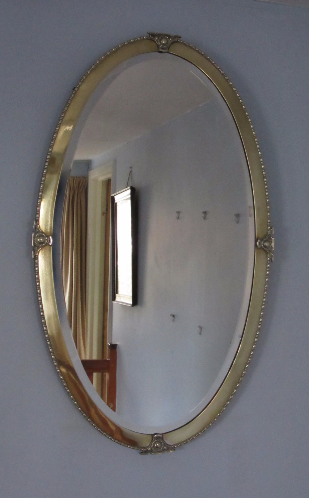 FINE EDWARDIAN OVAL BRASS MIRROR c1910